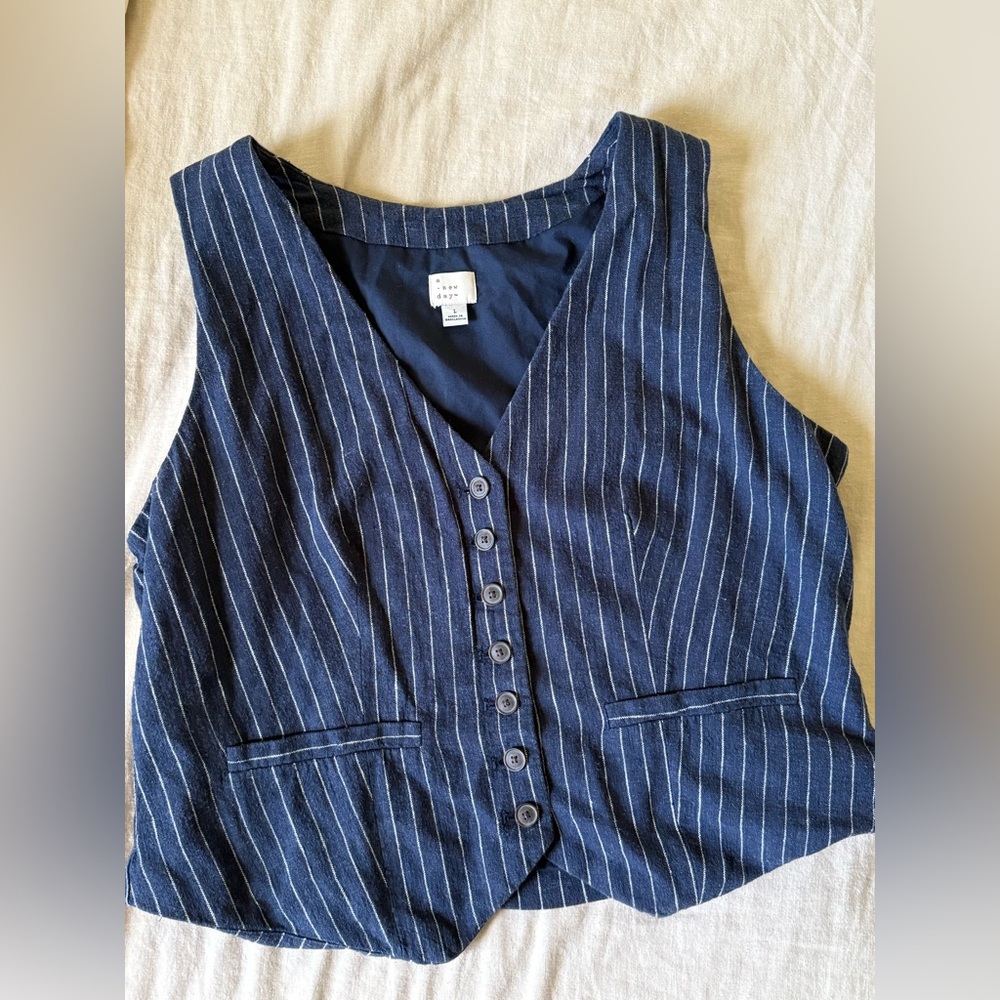 A New Day Navy Pinstripe Button-Front Vest